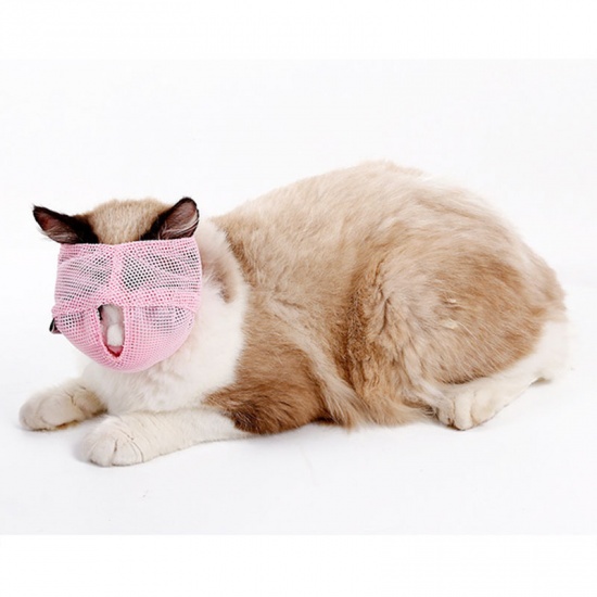 Bild von Rosa - L Multifunktionale bissfeste atmungsaktive Katzenmaske Mundschutz Haustierzubehör, 1 Stück