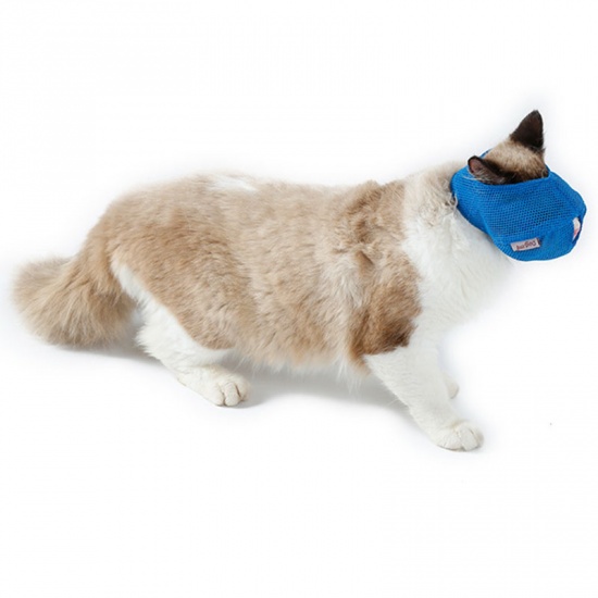 Picture of Blue - S Multifunctional Bite-proof Breathable Cat Mask Mouth Cover Pet Supplies, 1 Piece