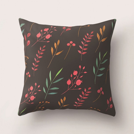 Immagine di Black - 3# Plant Flower Leaf Printed Polyester Square Pillowcase Home Textile 45x45cm, 1 Piece