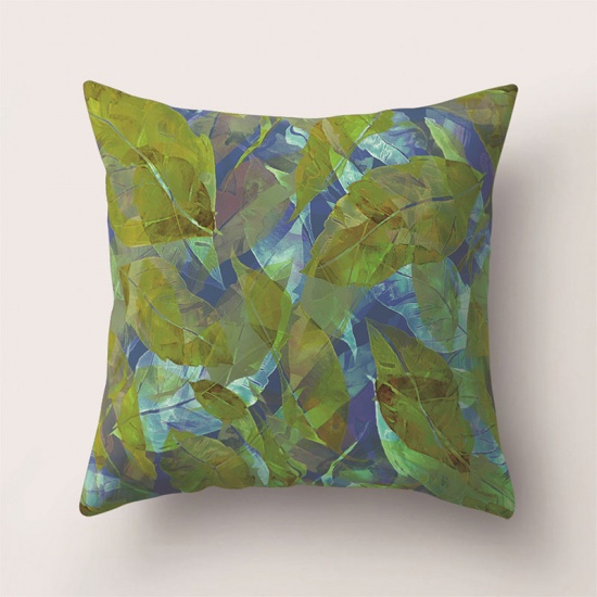 Immagine di Green - 8# Plant Flower Leaf Printed Polyester Square Pillowcase Home Textile 45x45cm, 1 Piece