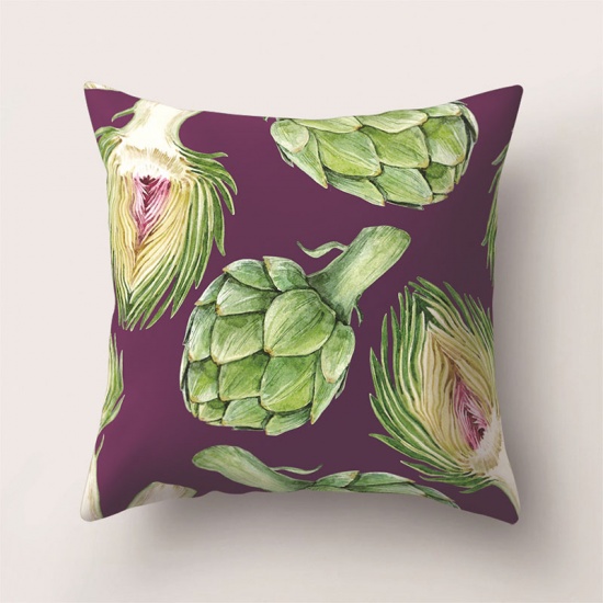 Immagine di Purple - 9# Plant Flower Leaf Printed Polyester Square Pillowcase Home Textile 45x45cm, 1 Piece