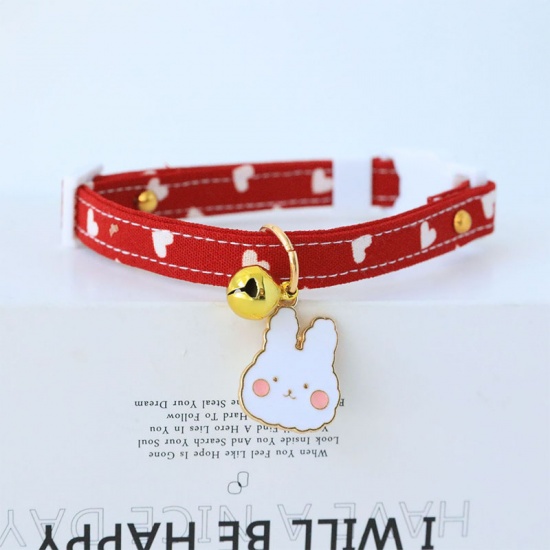 Immagine di Red - M Fabric Adjustable Dog Collar With Rabbit Charm Pet Supplies, 1 Piece