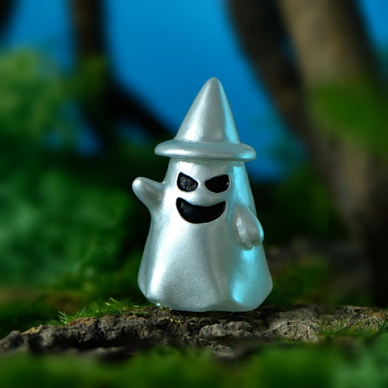 Immagine di Silver - 8# Halloween Ghost Resin Micro Landscape Miniature Decoration 3.9x2.4cm, 1 Piece