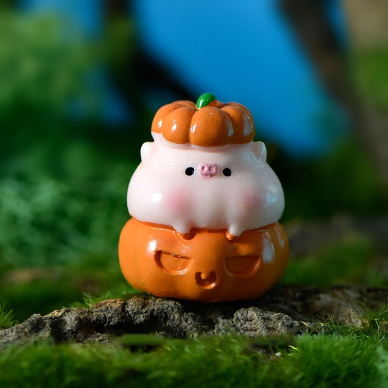 Immagine di Pink - 16# Halloween Pumpkin Pig Resin Micro Landscape Miniature Decoration 3.1x2.6cm, 1 Piece