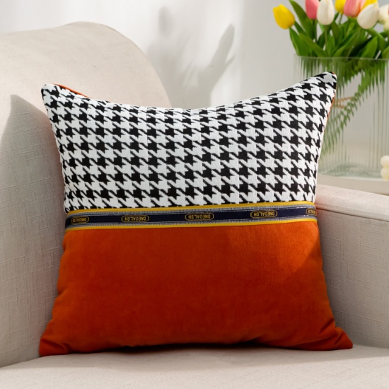 Picture of Red - 45x45cm Splicing Houndstooth Blend Fabric Square Pillowcase Home Textile, 1 Piece