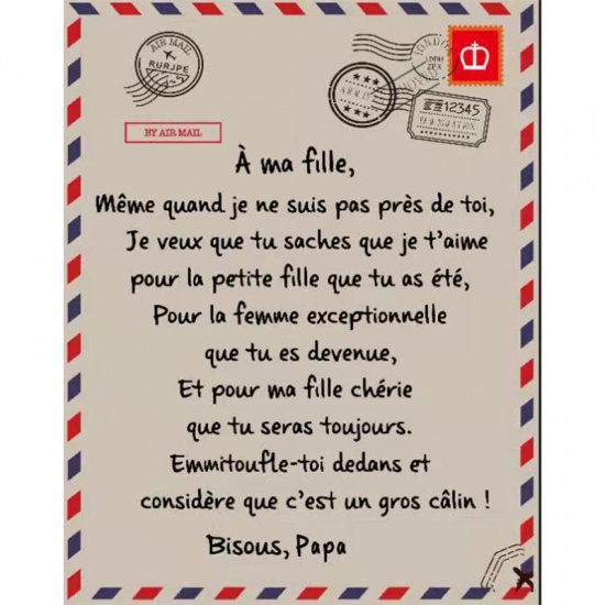 Image de Beige - 180x140cm Couverture en flanelle chaude imprimée simple face Enveloppe de lettre de message français Père à fille , 1 pièce