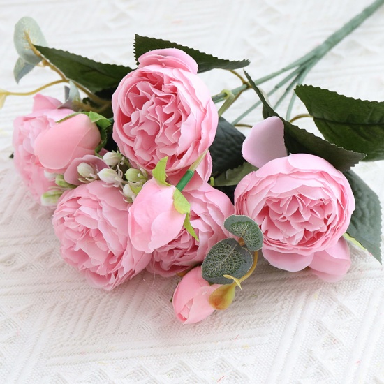 Picture of Light Pink - Faux Silk Artificial Rose Flower Bouquet For Wedding Party Home Decoration 26cm long, 1 Bunch