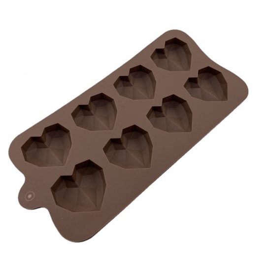 Immagine di Brown - 3D 8 Love Diamond Heart Silicone Chocolate Mold Baking Mold 21x10.3x1cm, 1 Piece