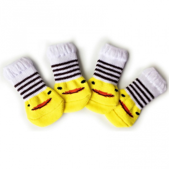 Immagine di Yellow - S Duck Winter Warm Cotton Non-slip Dog Socks Pet Accessories, 1 Set（4 PCs/Set）