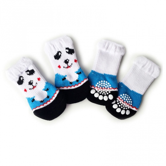 Immagine di White - S Panda Winter Warm Cotton Non-slip Dog Socks Pet Accessories, 1 Set（4 PCs/Set）