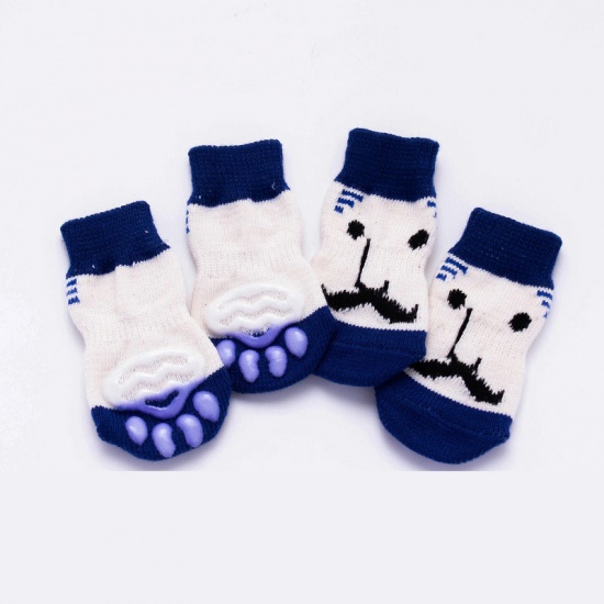Immagine di Dark Blue - L Beard Winter Warm Cotton Non-slip Dog Socks Pet Accessories, 1 Set（4 PCs/Set）
