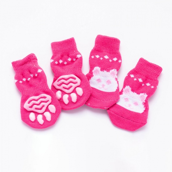 Immagine di Pink - L Rabbit Winter Warm Cotton Non-slip Dog Socks Pet Accessories, 1 Set（4 PCs/Set）