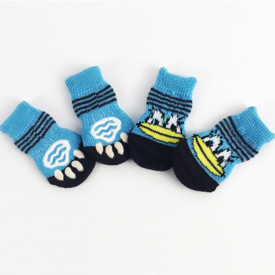 Immagine di Blue - L Duck Winter Warm Cotton Non-slip Dog Socks Pet Accessories, 1 Set（4 PCs/Set）