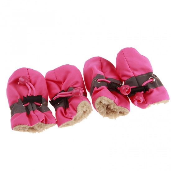 Imagen de Pink - 3.5x2.5cm Winter Warm Fabric Velvet Drawstring Non-slip Soft Dog Socks Shoes Pet Accessories, 1 Set（4 PCs/Set）