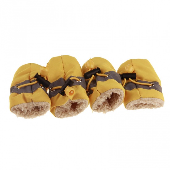Imagen de Yellow - 6.5x5.5cm Winter Warm Fabric Drawstring Non-slip Soft Dog Socks Shoes Pet Accessories, 1 Set（4 PCs/Set）