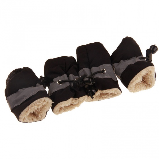 Imagen de Black - 4x3cm Winter Warm Fabric Velvet Drawstring Non-slip Soft Dog Socks Shoes Pet Accessories, 1 Set（4 PCs/Set）