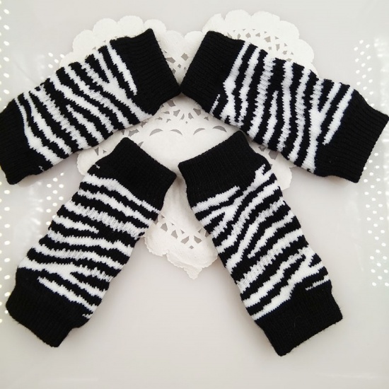 Bild von Schwarz - S Zebra Muster Baumwolle gestrickt Anti-Dreck schützende Kniestrümpfe für Hund Katze Haustier Zubehör, 1 Set（4 Stück/Set）