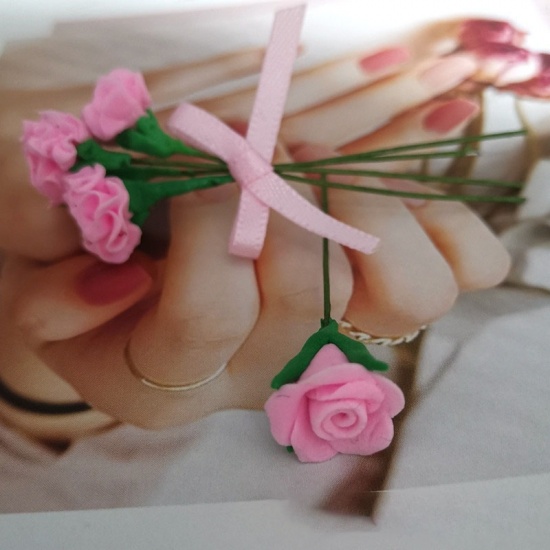 Immagine di Pink - Rose Flower Clay Micro Landscape Miniature Decoration Dollhouse Scene Model 5x1cm, 1 Piece