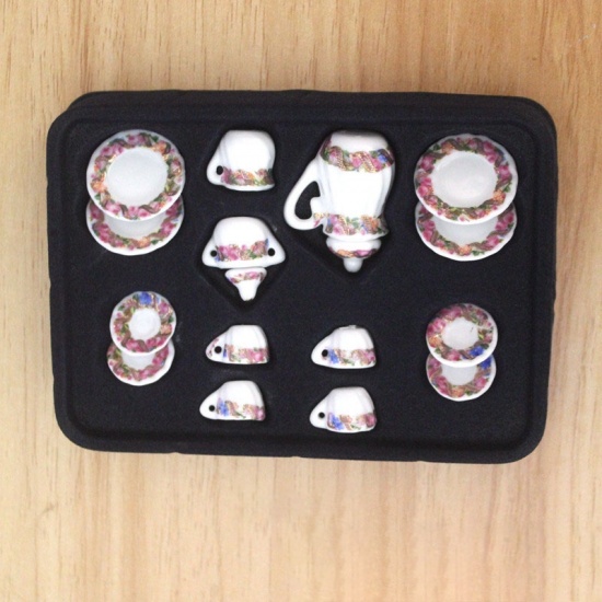 Immagine di Multicolor - 1# Simulation 17PCs Tea Set Ceramic Micro Landscape Miniature Decoration Dollhouse Scene Model, 1 Set