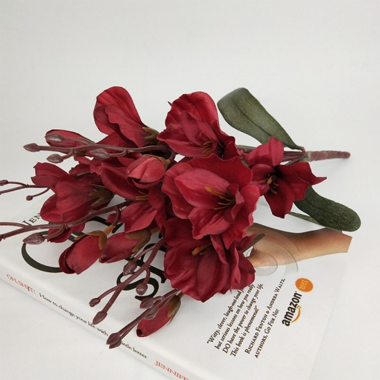 Image de Rouge - 1 # fleur d'orchidée artificielle en fausse soie pour la décoration de la maison de noce 45 cm de long, 1 pièce