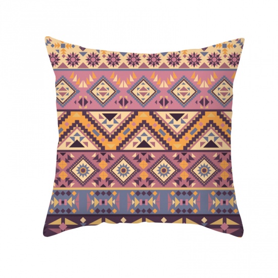 Picture of Multicolor - 2# Bohemian Style Retro Geometric Peach Skin Fabric Square Pillowcase Home Textile 45x45cm, 1 Piece