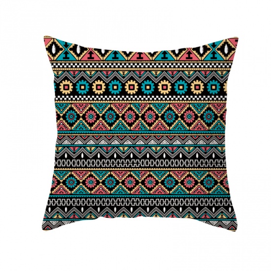 Picture of Multicolor - 9# Bohemian Style Retro Geometric Peach Skin Fabric Square Pillowcase Home Textile 45x45cm, 1 Piece