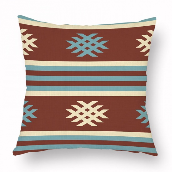 Immagine di Brown - 20# Geometric Peach Skin Fabric Square Pillowcase Home Textile 45x45cm, 1 Piece