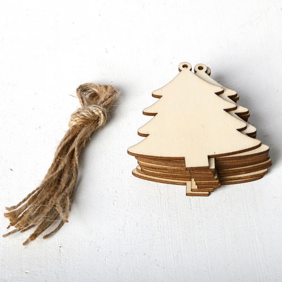 Picture of Wood Christmas Hanging Decoration Creamy-White Tree 7.2cm x 7.9cm, 1 Set ( 10 PCs/Set)