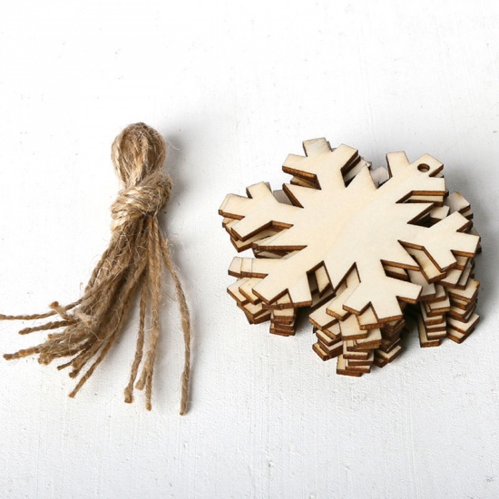 Picture of Wood Christmas Hanging Decoration Creamy-White Snowflake 7.4cm x 7.9cm, 1 Set ( 10 PCs/Set)