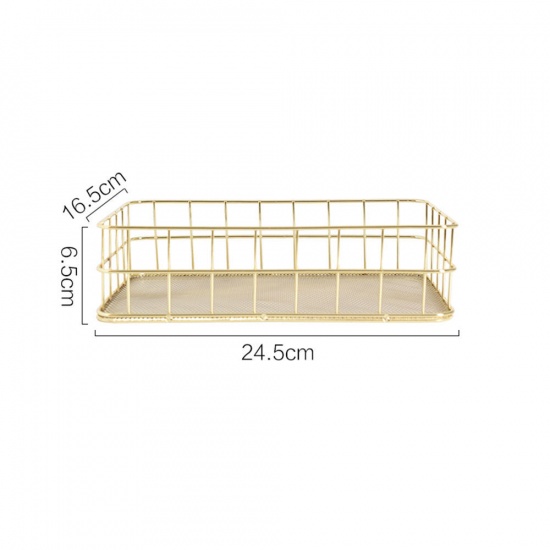 Picture of Iron Based Alloy Storage Container Box Basket Golden Rectangle 24.5cm x 16.5cm, 1 Piece