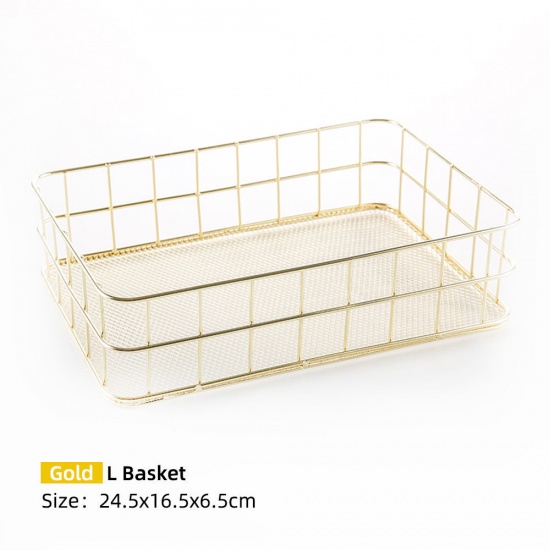 Picture of Iron Based Alloy Storage Container Box Basket Golden Rectangle 24.5cm x 16.5cm, 1 Piece