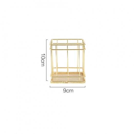 Picture of Iron Based Alloy Storage Container Box Basket Golden Rectangle 10cm x 9cm, 1 Piece