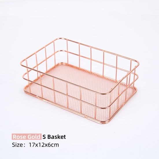 Picture of Iron Based Alloy Storage Container Box Basket Rose Gold 17cm x 12cm, 1 Piece