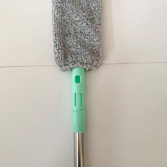 Immagine di Gray - Lengthened 2 Rods Flat Dust Brush Adjustable Long Handle Mop Sweep With 1 Pcs Cloth Cover Flexible Household Cleaner, 1 Set