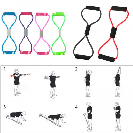 Immagine di Green - Yoga Elastic Band 8 Word Muscle Fitness Expansion Rubber Tubing Pull On Rope