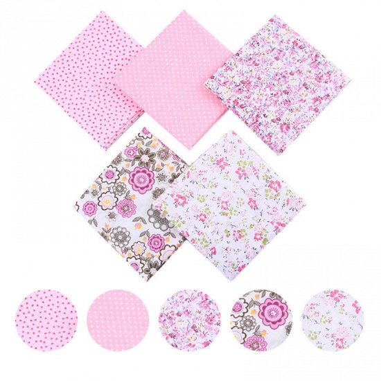 Picture of Pink - DIY Mixed Printing Cloth Cotton Fabric Sewing Quilting Patchwork Crafts 50cm x 50cm（5 Pcs/Set）