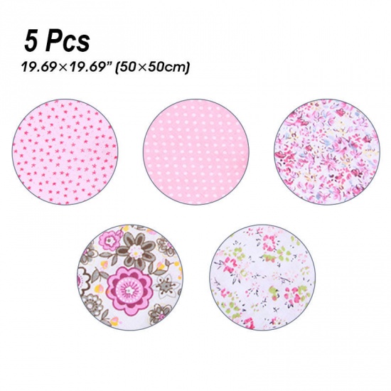 Picture of Pink - DIY Mixed Printing Cloth Cotton Fabric Sewing Quilting Patchwork Crafts 50cm x 50cm（5 Pcs/Set）