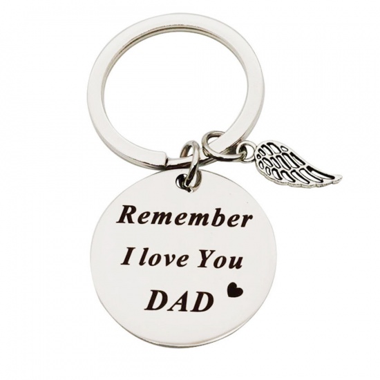 Immagine di Silver Tone - Stainless Steel Father's Day English Alphabet Words Lettering Engraved Pendant Birthday Gift Key