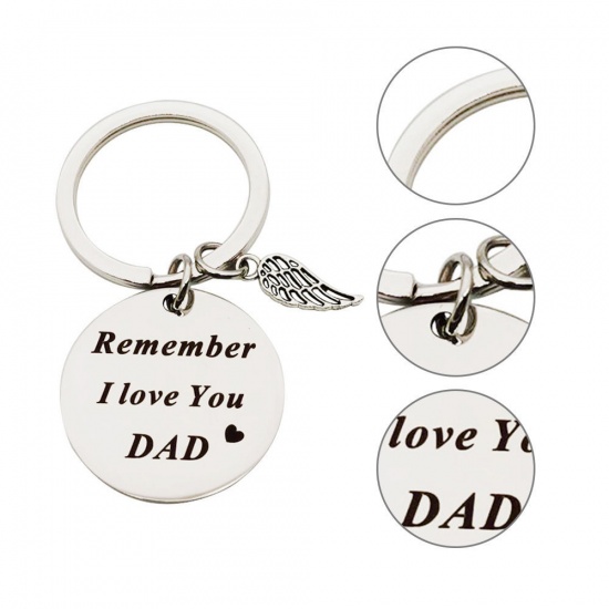 Immagine di Silver Tone - Stainless Steel Father's Day English Alphabet Words Lettering Engraved Pendant Birthday Gift Key