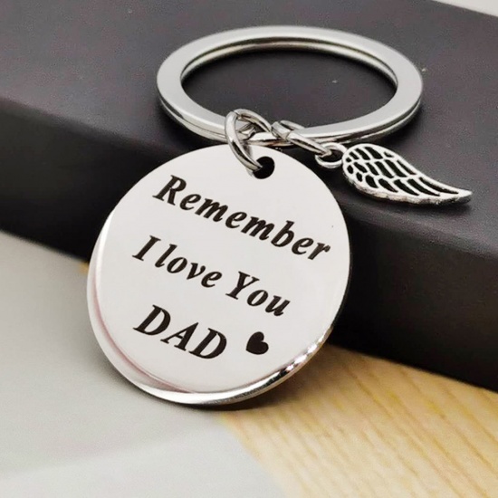 Immagine di Silver Tone - Stainless Steel Father's Day English Alphabet Words Lettering Engraved Pendant Birthday Gift Key