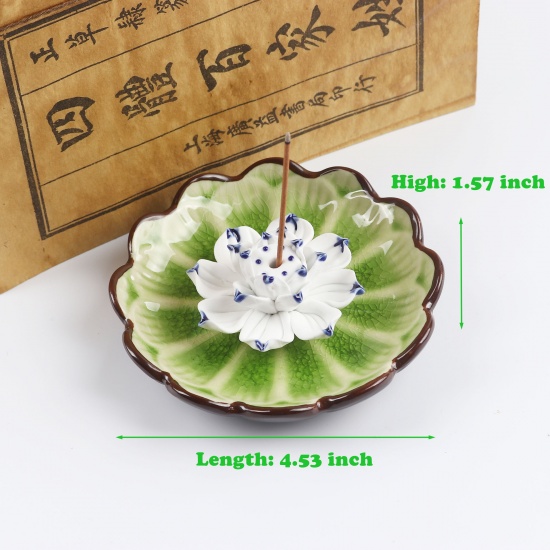 Immagine di Green - Lotus Flower Ceramic Incense Tray Multifunction Home Decoration 11.5x4cm, 1 Piece