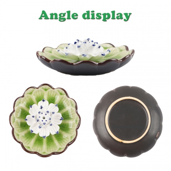 Immagine di Green - Lotus Flower Ceramic Incense Tray Multifunction Home Decoration 11.5x4cm, 1 Piece