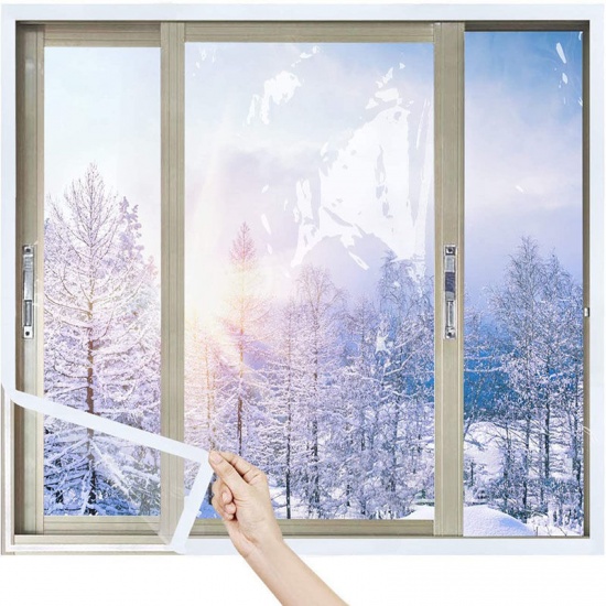Изображение 9# White Self Adhesive Hook & Loop Thickened Windproof Winter Warm Transparent TPU Curtains Window Sealing Insulation Film 150x180cm, 1 Piece