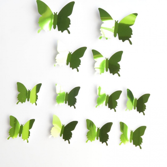 Immagine di Green - 12 PCs 3D Butterfly Mirror Wall Sticker Home Decoration 11x9.5cm, 1 Set