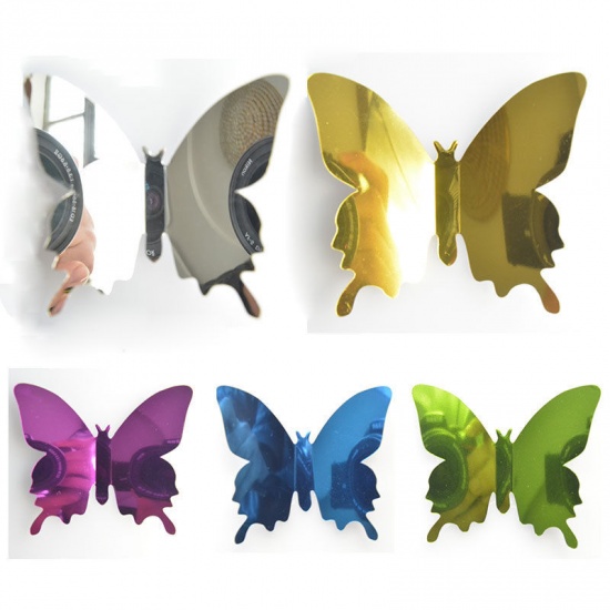 Immagine di Green - 12 PCs 3D Butterfly Mirror Wall Sticker Home Decoration 11x9.5cm, 1 Set