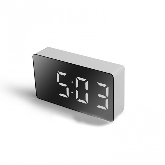Immagine di White - LED Multifunctional Mirror Clock Digital Alarm Snooze Display Time Night LED Light Table Desktop USB 5V/No Battery Home Décor 7.2x4x1.8cm, 1 Piece