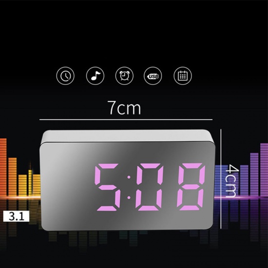 Picture of White - LED Multifunctional Mirror Clock Digital Alarm Snooze Display Time Night LED Light Table Desktop USB 5V/No Battery Home Décor 7.2x4x1.8cm, 1 Piece