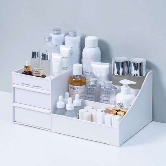 Image de Blanc - Boîte de rangement de type tiroir PP pour coiffeuse cosmétiques maquillage bijoux divers organisateur, 1 pièce