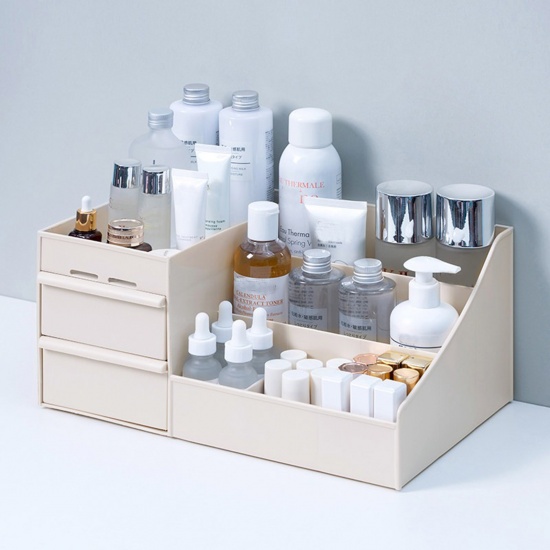 Imagen de Khaki - PP Drawer Type Storage Box For Dressing Table Cosmetics Makeup Jewelry Sundries Organizer, 1 Piece