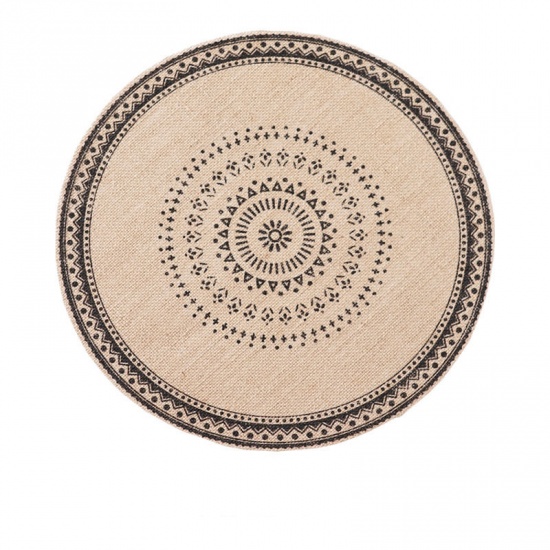 Picture of Black - Cotton & Linen Anti-slip Insulation Round Placemat Table Mat Decoration 38.5cm Dia., 1 Piece